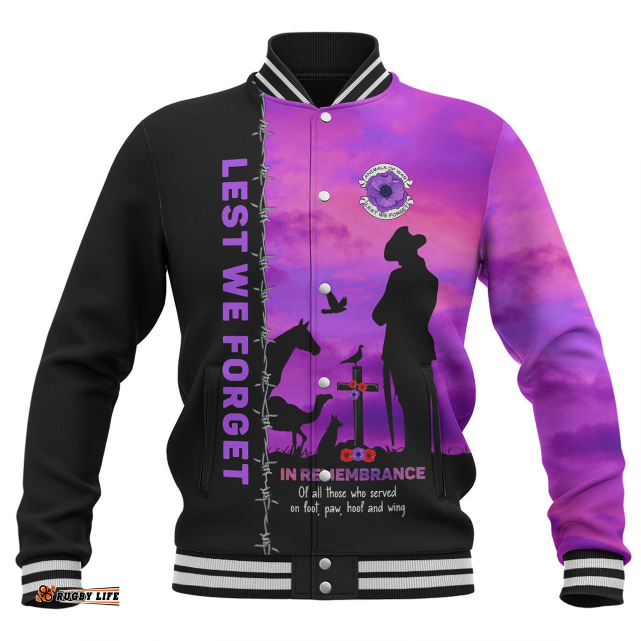 Australia Baseball Jacket Anzac Day Lest We Forget The Animals Of War
