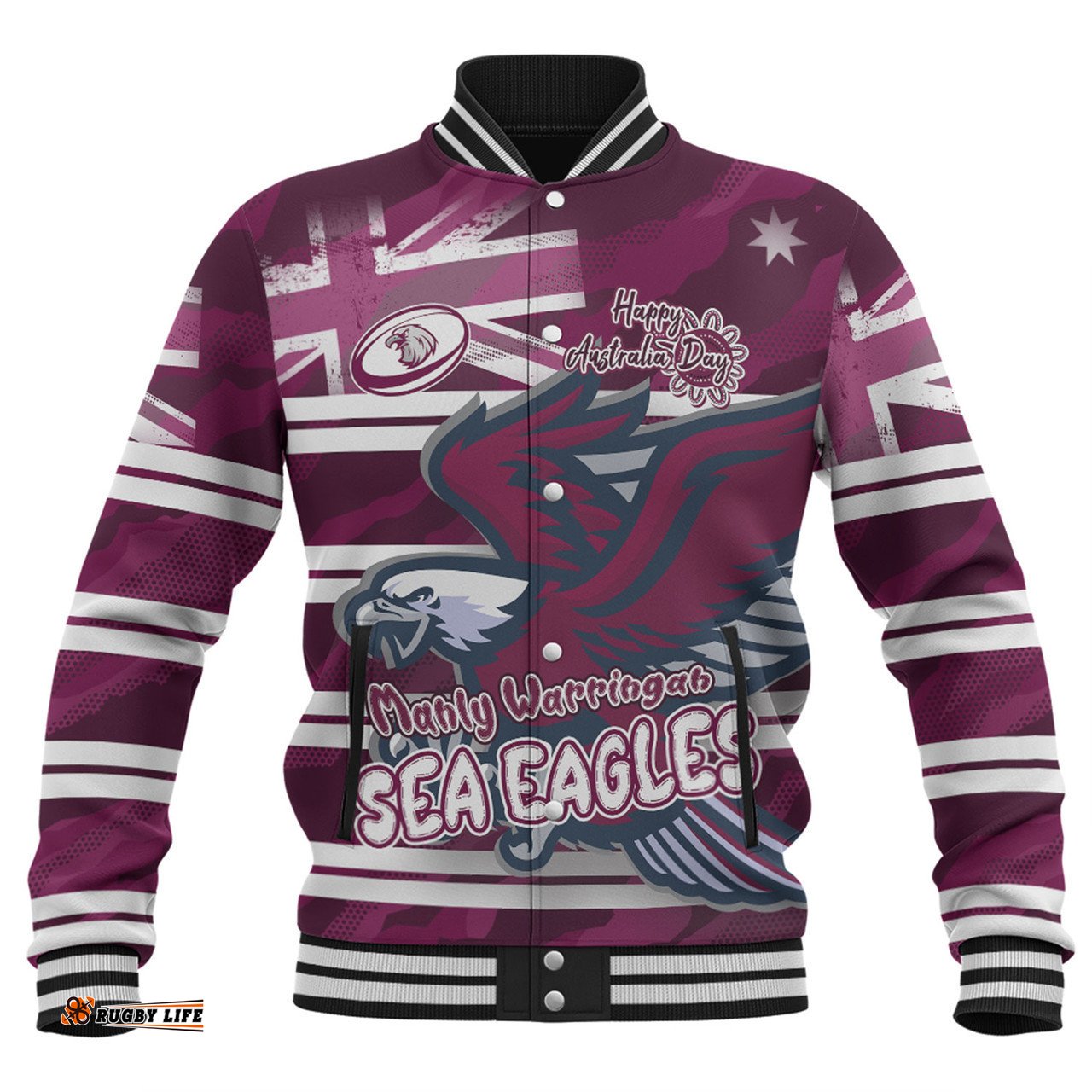 Manly Warringah Sea Eagles Baseball Jacket - Happy Australia Day We Are One And Free