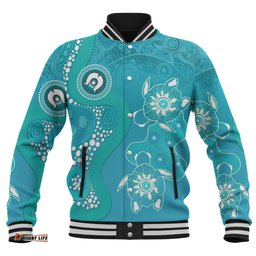 Australia Turtles Aboriginal Baseball Jacket - Indigenous Dot Turtles In The Ocean (Sapphire) Baseball Jacket