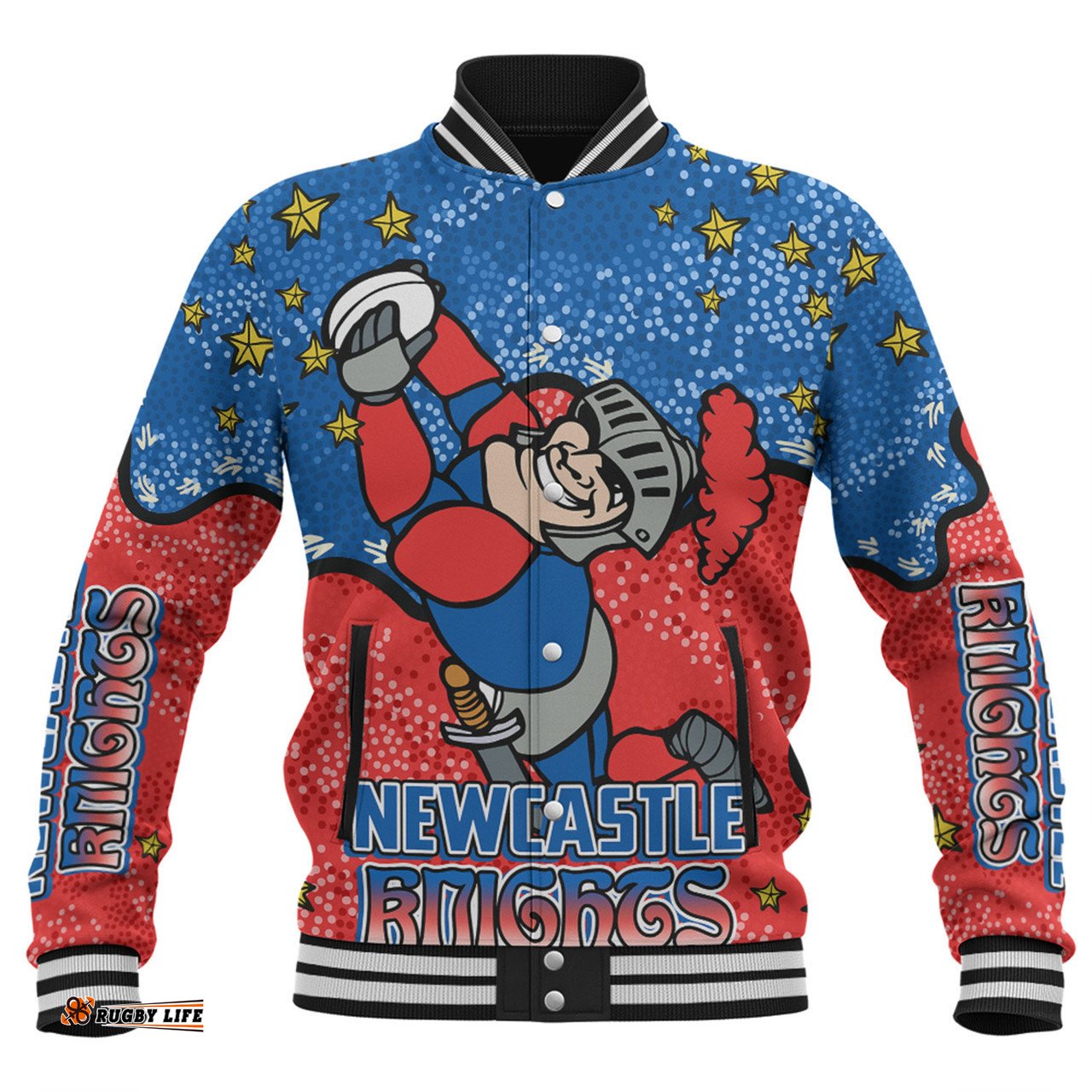 Newcastle Knights Custom Baseball Jacket - Team With Dot And Star Patterns For Tough Fan Baseball Jacket