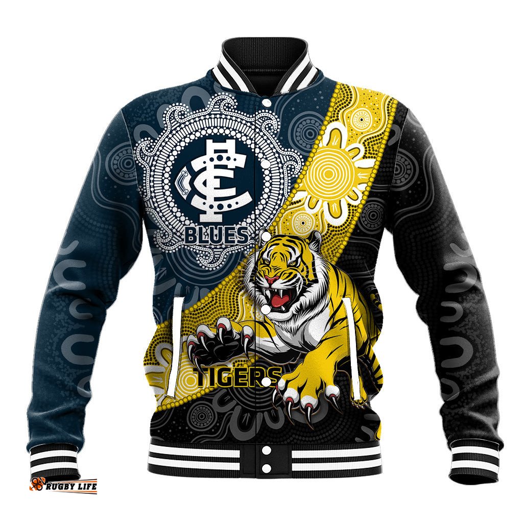 Personalised Richmond And Carlton Football Baseball Jacket Tigers BluesTogether Aboriginal Art