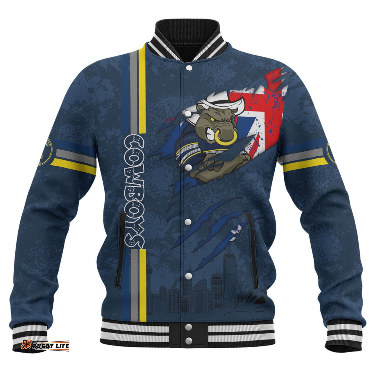 North Queensland Cowboys Baseball Jacket - Happy Australia Day Flag Scratch Style