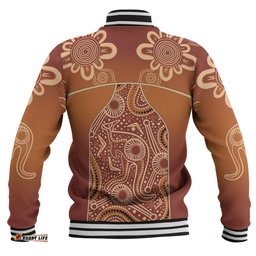 Australia Aboriginal Custom Baseball Jacket - Brown Kangaroo In Aboriginal Dot Art Baseball Jacket
