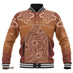 Australia Aboriginal Custom Baseball Jacket - Brown Kangaroo In Aboriginal Dot Art Baseball Jacket