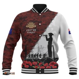 Australia Baseball Jacket - Anzac Day Poppy Flower And Barbed Wire