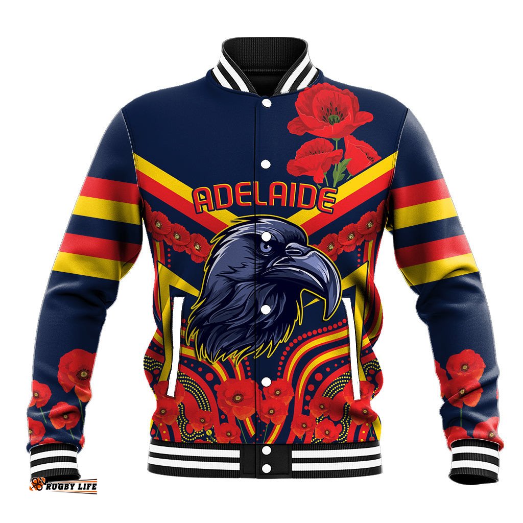 Custom Crows Football ANZAC Baseball Jacket Poppy Soldier With Aboriginal Dots Art
