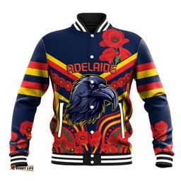 Custom Crows Football ANZAC Baseball Jacket Poppy Soldier With Aboriginal Dots Art