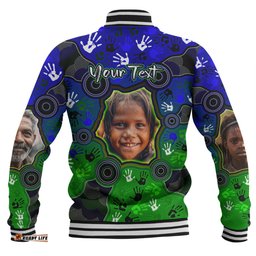Australia Torres Strait Islands Custom Baseball Jacket - Aboriginal Dot Art Indigenous Handprints Personalised Photo Baseball Jacket
