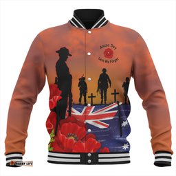 Australia Baseball Jacket Lest We Forger Soldiers Flag With Poppy Flower