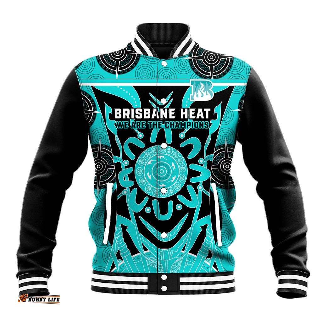 Custom Brisbane Heat Baseball Jacket We Are The Champions Aboriginal Art