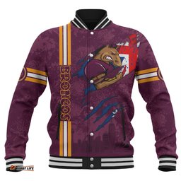 Brisbane Broncos Baseball Jacket - Happy Australia Day Flag Scratch Style