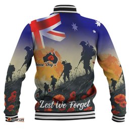 Australia Custom Baseball Jacket - Anzac Day Soldiers With Australia Flag