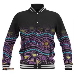 Australia Aboriginal Custom Baseball Jacket - Purple Dot In Aboriginal Style Baseball Jacket