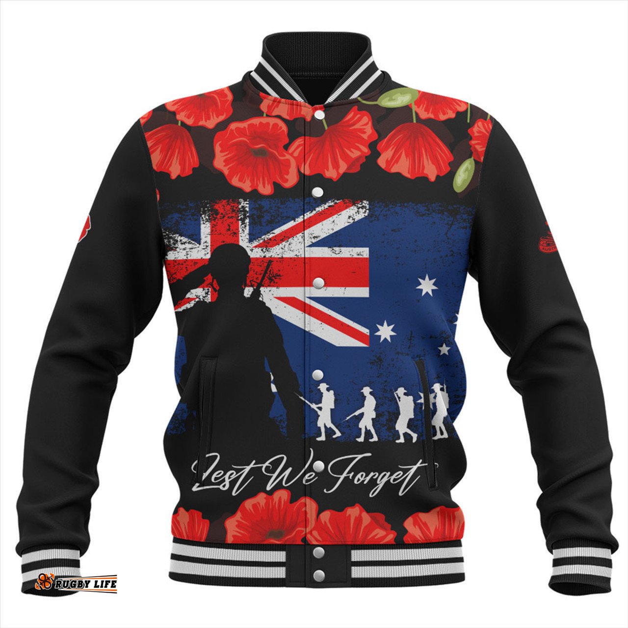 Australia Baseball Jacket Anzac Day Lest We Forget Grunge Flag