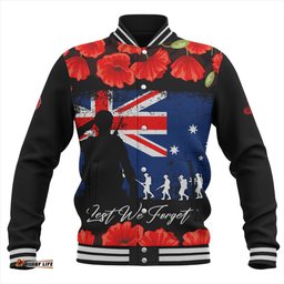 Australia Baseball Jacket Anzac Day Lest We Forget Grunge Flag