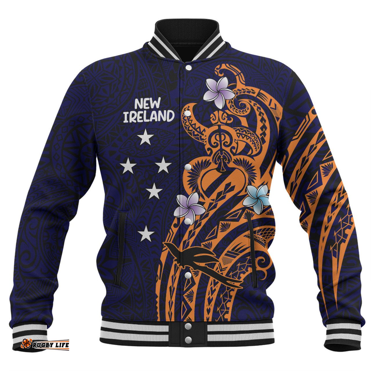 Australia South Sea Islanders Baseball Jacket - New Ireland Flag With Polynesian Pattern Baseball Jacket