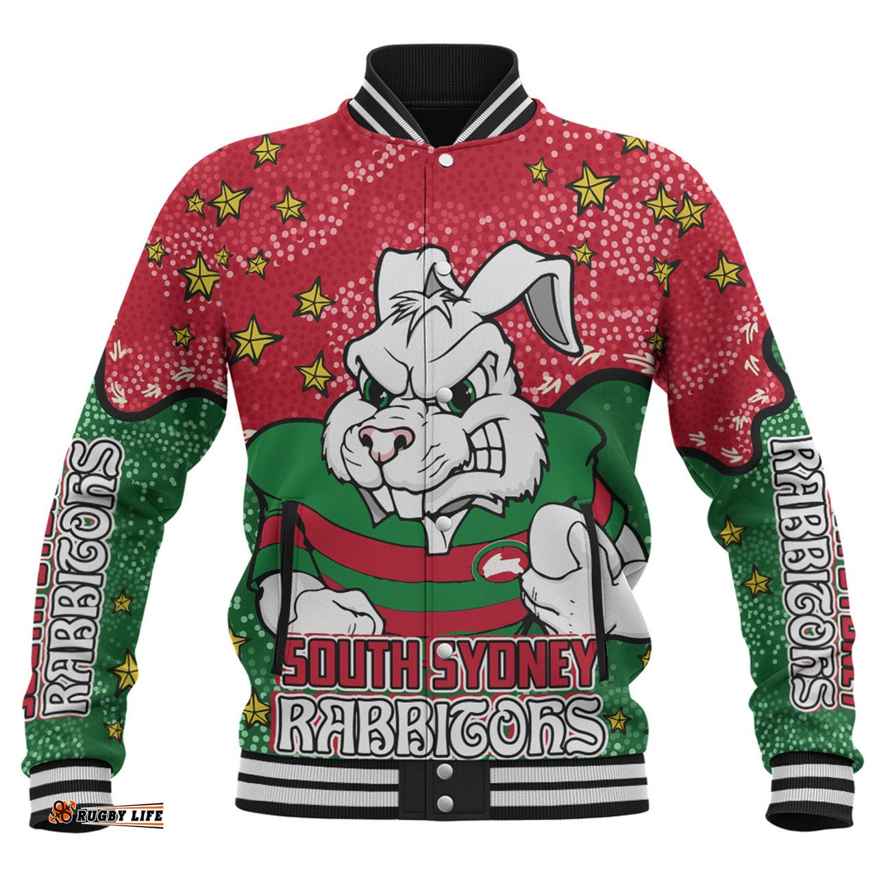 South Sydney Rabbitohs Baseball Jacket - Team With Dot And Star Patterns For Tough Fan Baseball Jacket