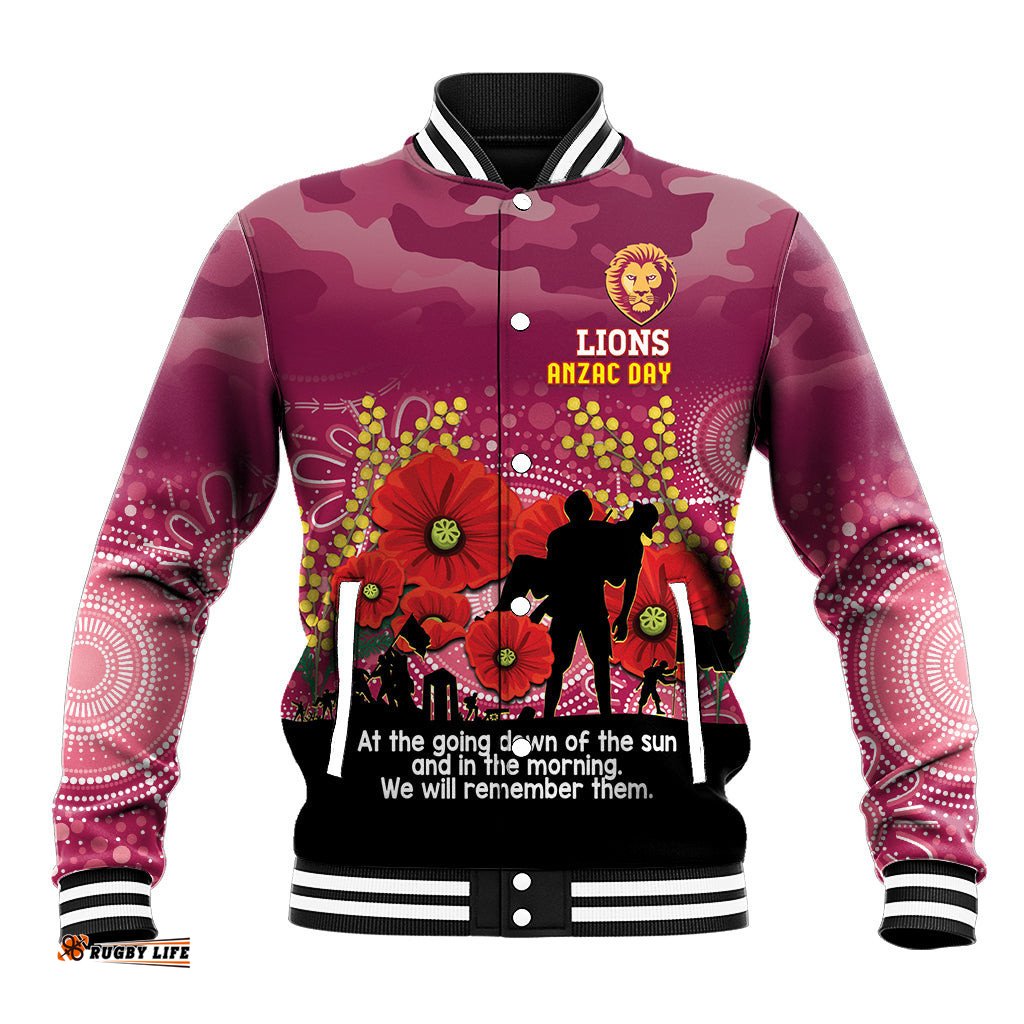 Custom Lions Football ANZAC Baseball Jacket Gallipoli Camouflage With Poppies