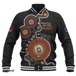 Australia Baseball Jacket Aboriginal Dot Art Inspired Naidoc Week Keep The Fire Burning! Blak, Loud & Proud