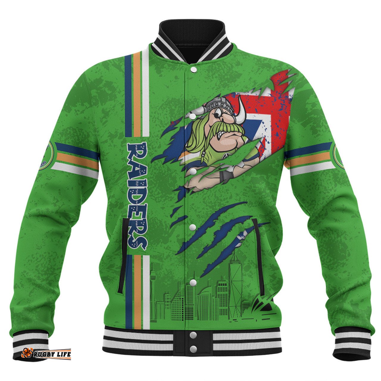 Canberra Raiders Baseball Jacket - Happy Australia Day Flag Scratch Style
