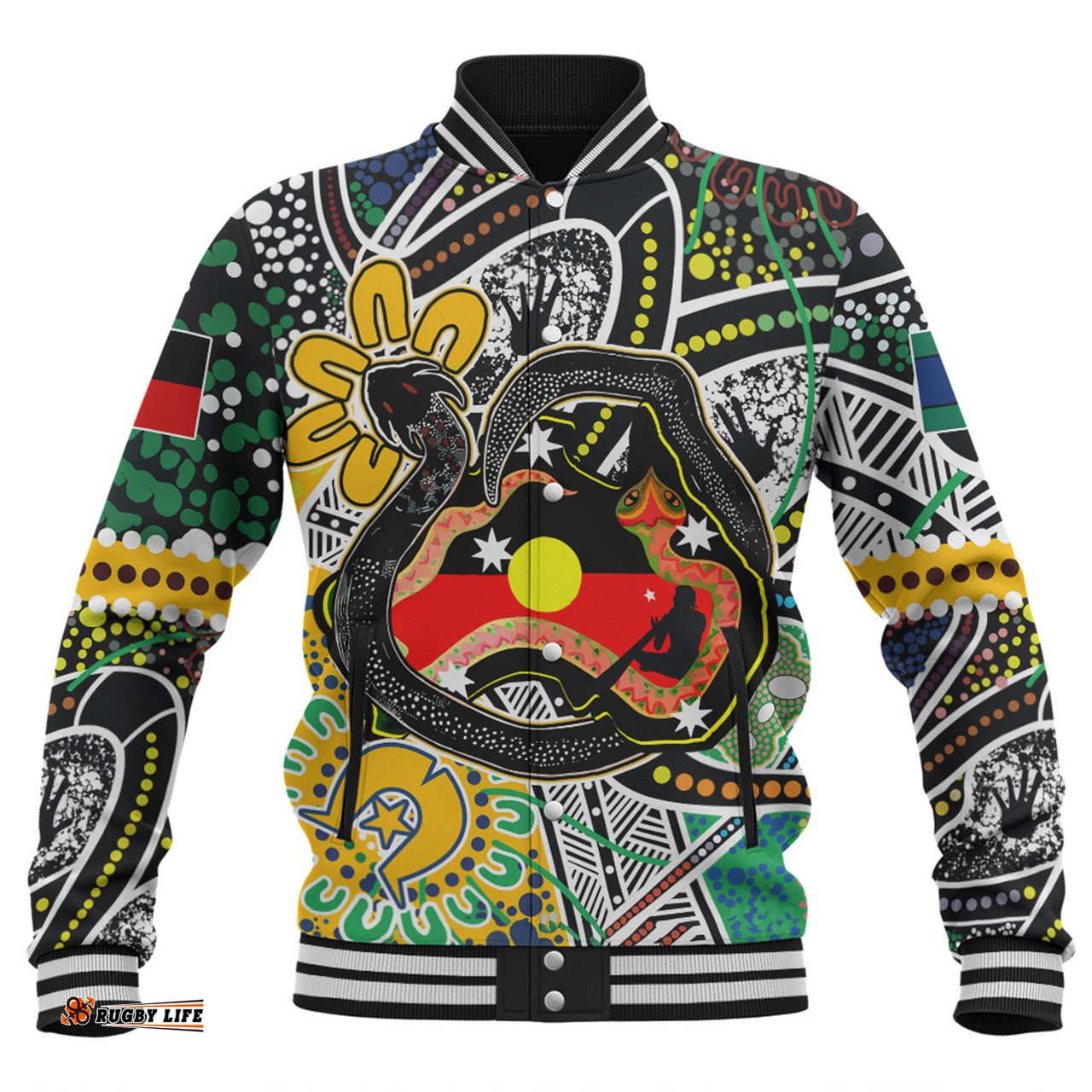 Australia Rainbow Serpent Aboriginal Baseball Jacket - Dreamtime Rainbow Serpent Creates Australia Baseball Jacket