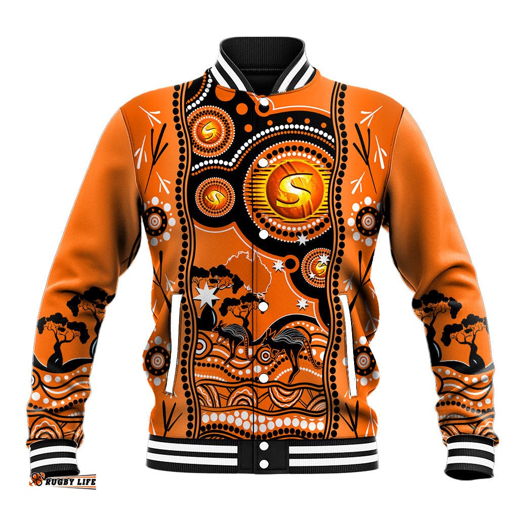 Custom Perth Scorchers Cricket Baseball Jacket Happy Australia Day Aboriginal Art