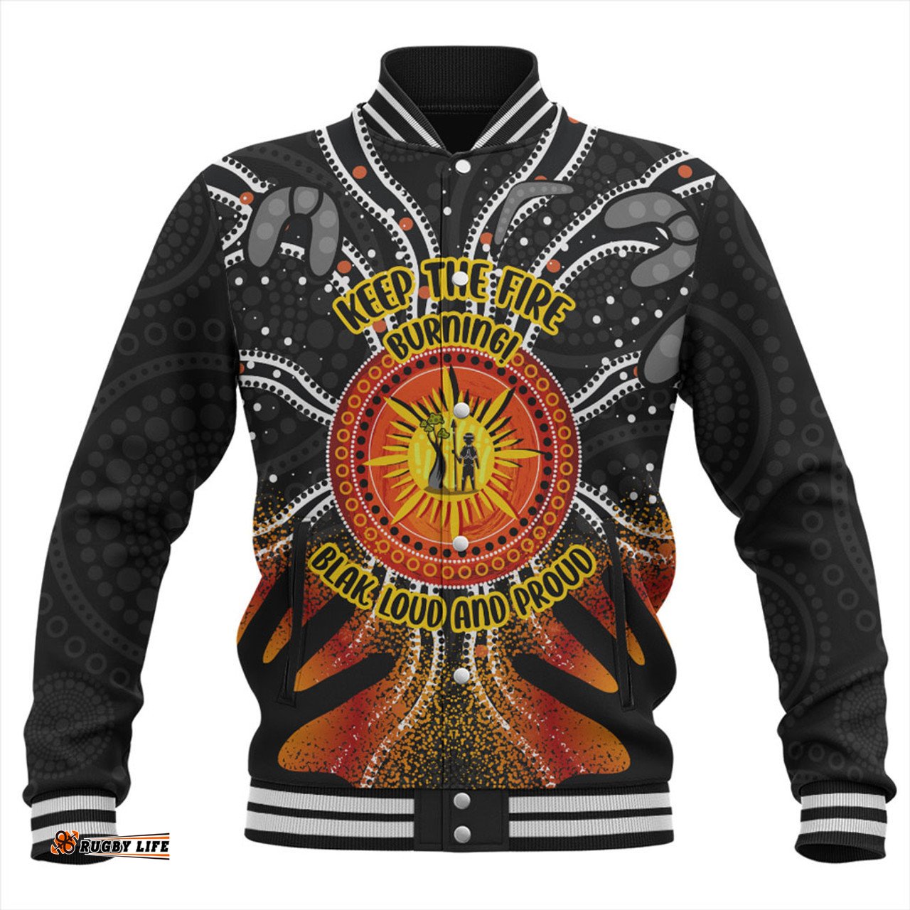 Australia Baseball Jacket Naidoc Week Aboriginal Pattern Hand Symbols