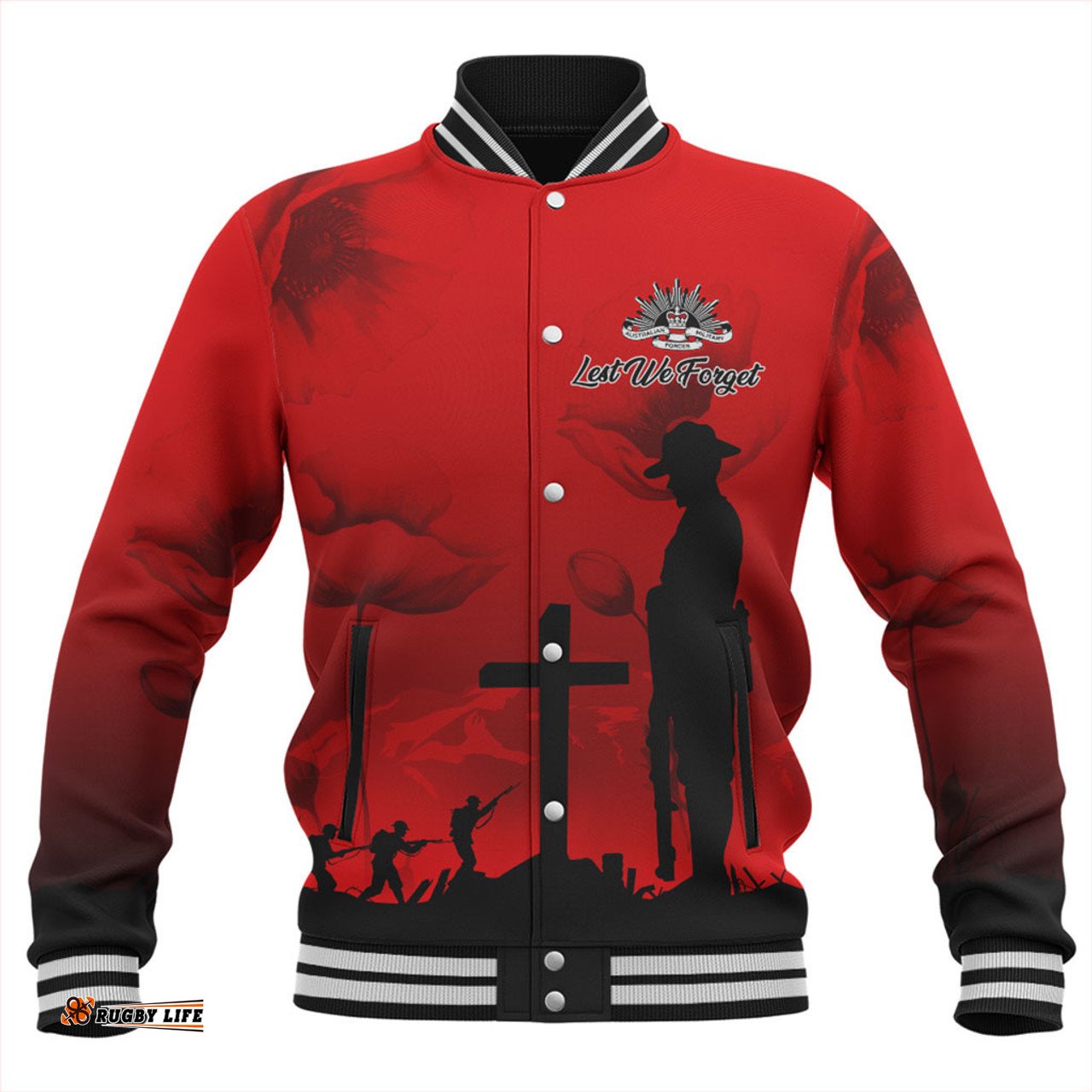 Australia Baseball Jacket Anzac Day Lest We Forget Red Poppy