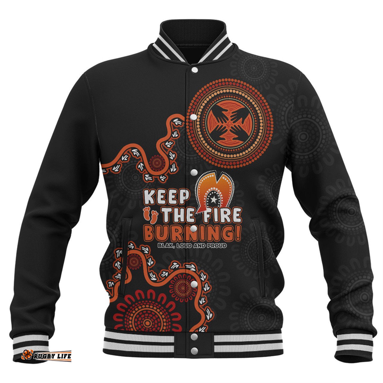 Australia Baseball Jacket Naidoc Week 2024 Keep The Fire Burning Aboriginal Dot Art Inspired