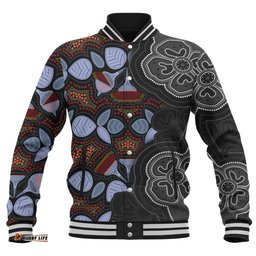 Australia Aboriginal Baseball Jacket - Eucalyptus Seamless Pattern In Aboriginal Dot Art Baseball Jacket