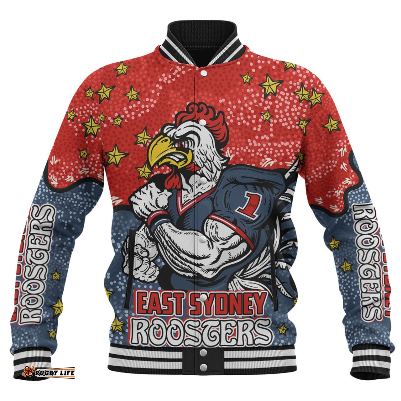 Sydney Roosters Custom Baseball Jacket - Team With Dot And Star Patterns For Tough Fan Baseball Jacket