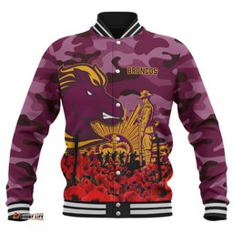 Brisbane Broncos Baseball Jacket - Brisbane Broncos Anzac Day Lest We Forget