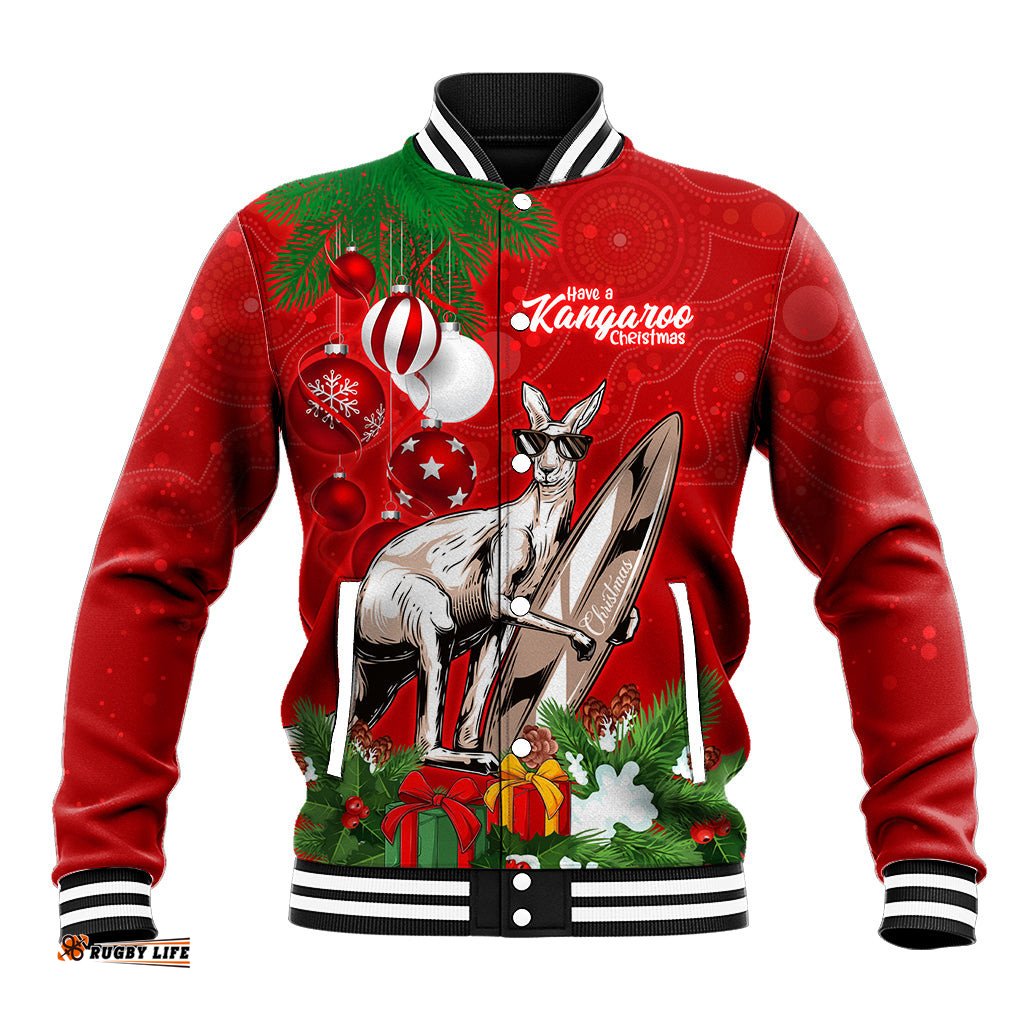 Personalised Kangaroo Lover Baseball Jacket Australia Merry Christmas Aboriginal