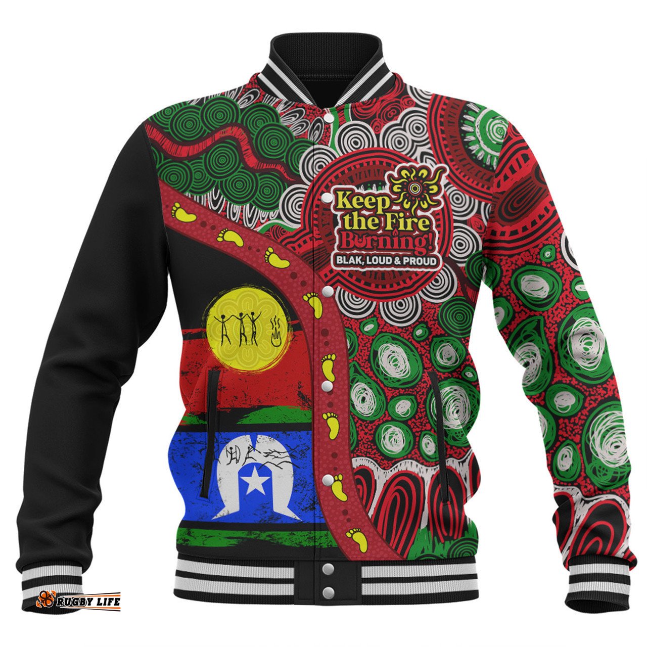Australia Baseball Jacket Naidoc Week Indigenous Culture Inspired Dot Art Painting With Hunting