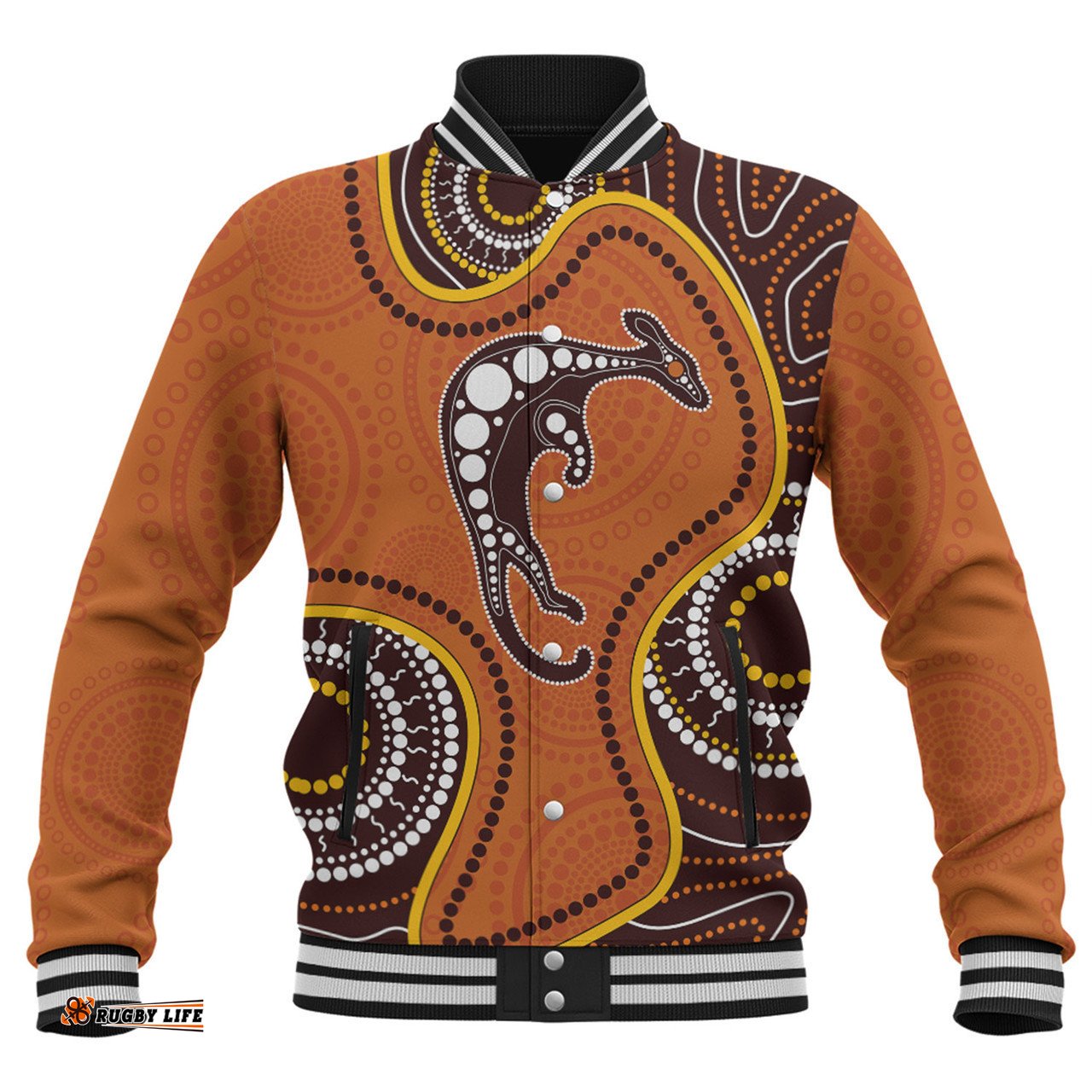Australia Baseball Jacket Aboriginal Art With Kangaroo