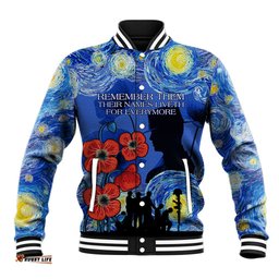 Remember Them ANZAC day Baseball Jacket Soldier In Starry Night Oil Paint Style