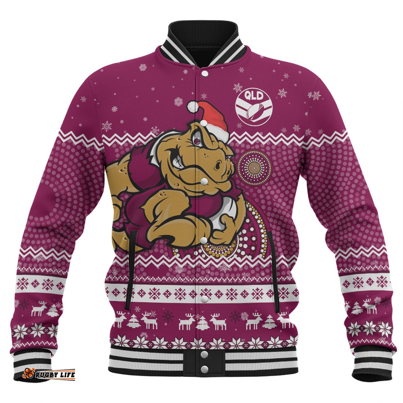 Queensland Cane Toads Christmas Custom Baseball Jacket - Ugly Xmas And Aboriginal Patterns For Die Hard Fan Baseball Jacket