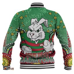South Sydney Rabbitohs Baseball Jacket - Custom With Aboriginal Inspired Style Of Dot Painting Patterns Baseball Jacket