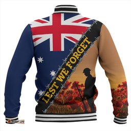 Australia Baseball Jacket Custom Anzac Day Let We Forget Barbed Wire