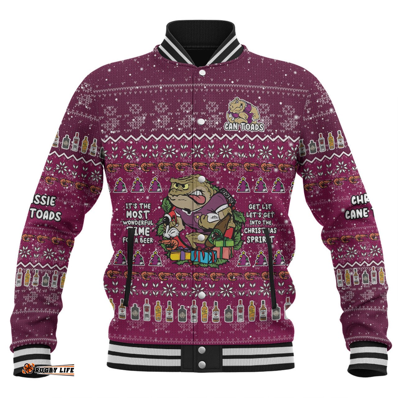 Queensland Cane Toads Christmas Custom Baseball Jacket - Chrissie Spirit Baseball Jacket