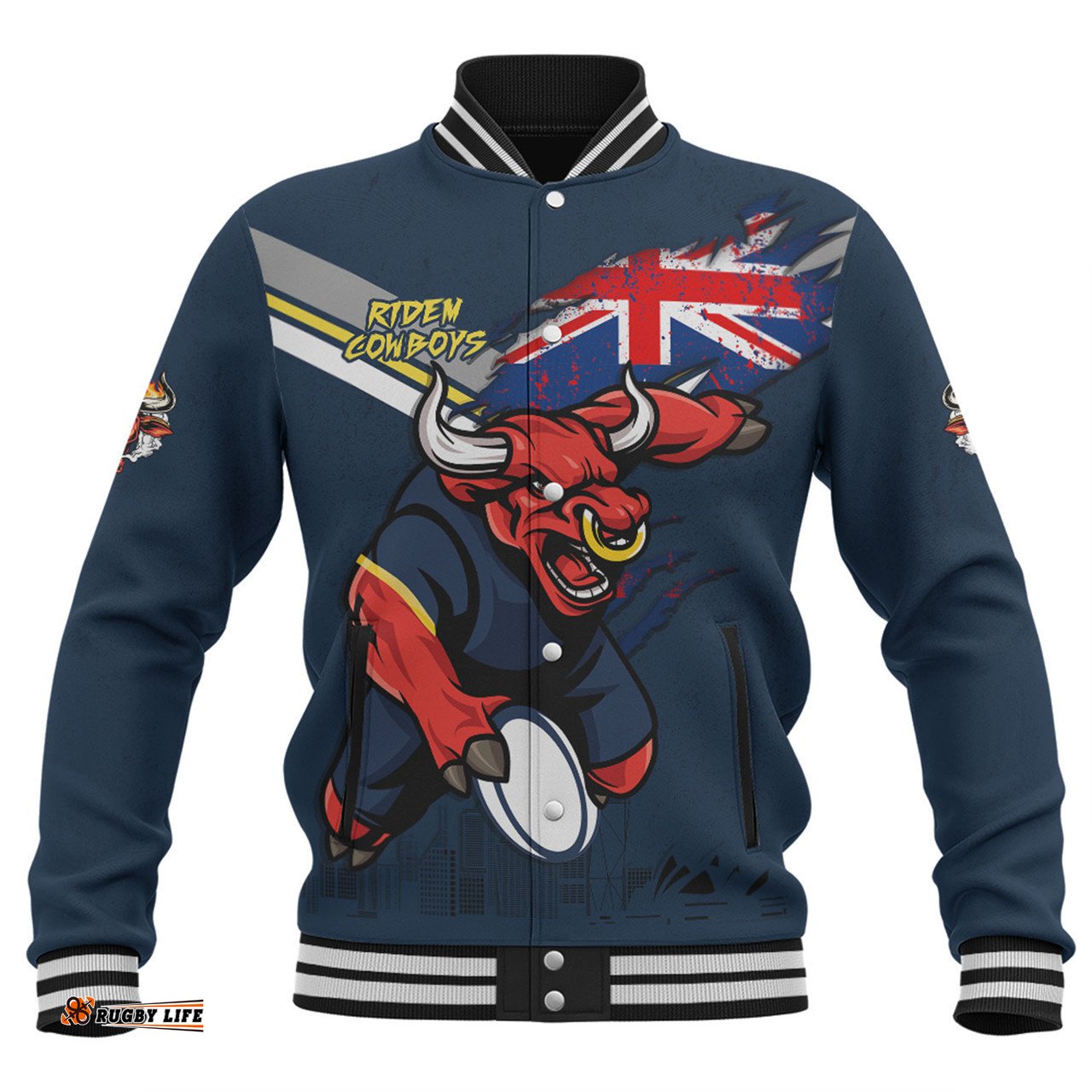 North Queensland Cowboys Baseball Jacket Custom For Die Hard Fan Australia Flag Scratch Style