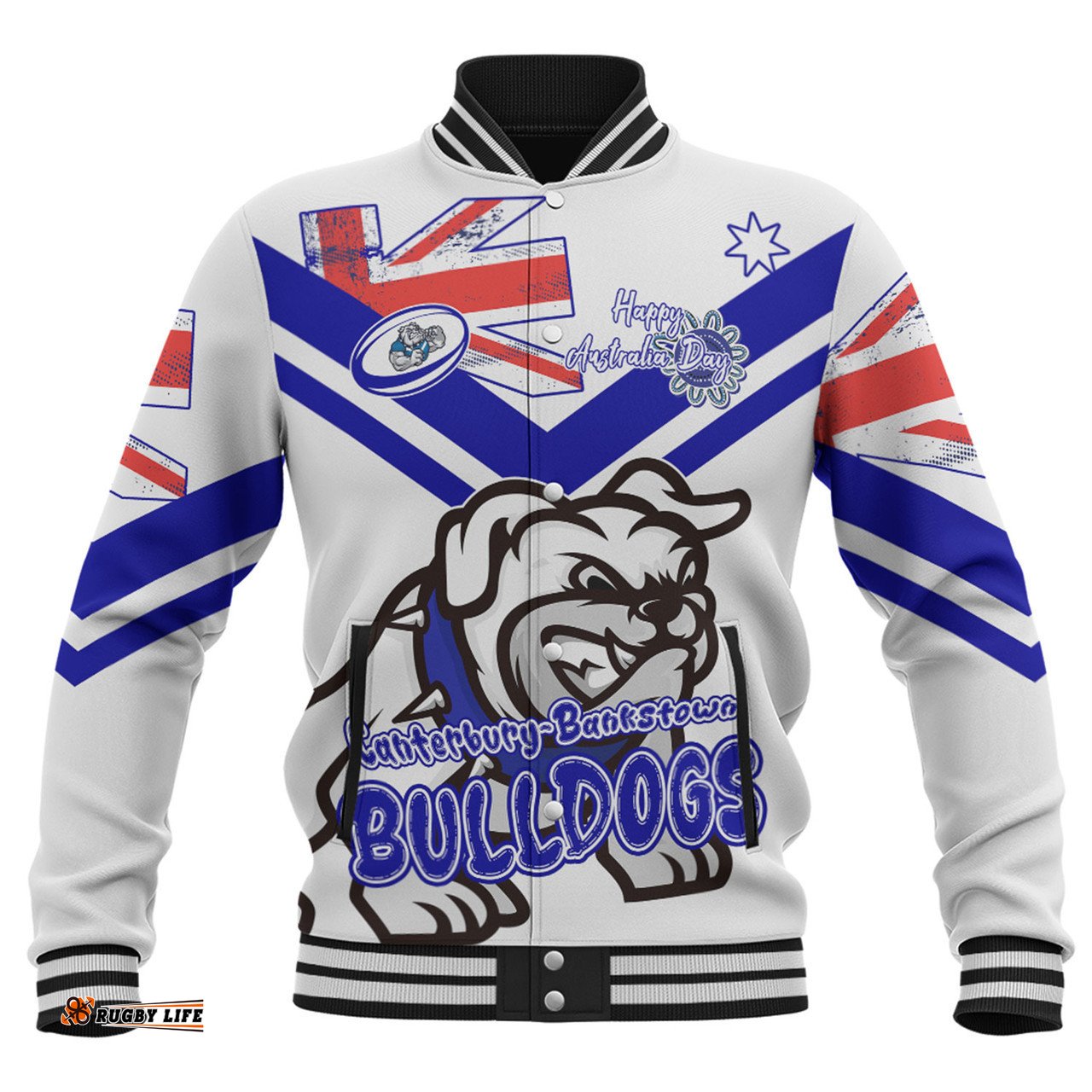 Canterbury-Bankstown Bulldogs Baseball Jacket - Happy Australia Day We Are One And Free V2