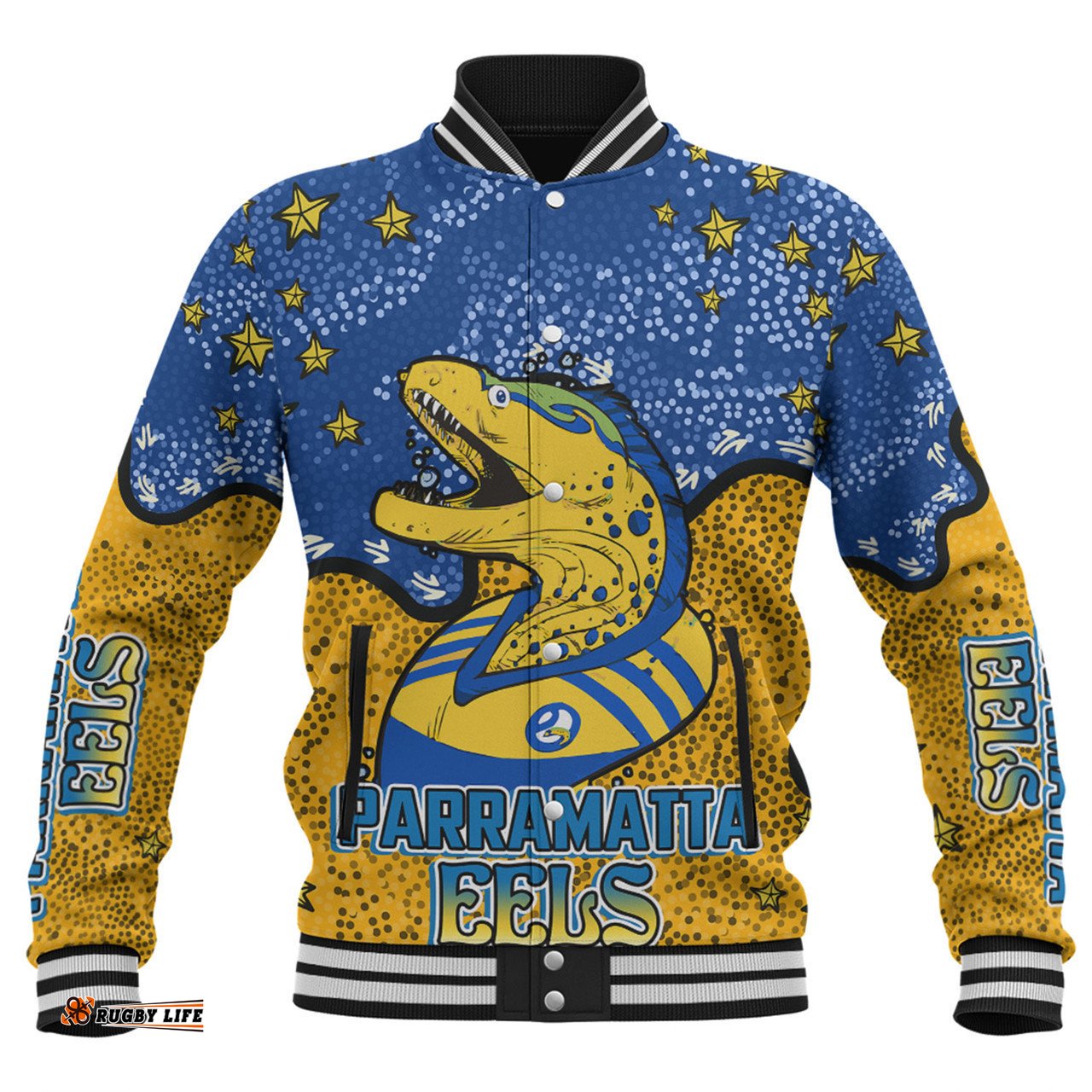 Parramatta Eels Custom Baseball Jacket - Team With Dot And Star Patterns For Tough Fan Baseball Jacket