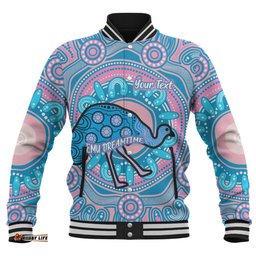 Australia Emu Aboriginal Custom Baseball Jacket - Blue Indigenous Dreamtime Emu Baseball Jacket
