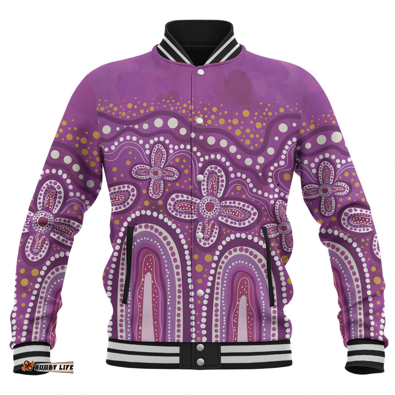 Australia Aboriginal Baseball Jacket - Dot painting illustration in Aboriginal style Pink Baseball Jacket