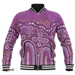 Australia Aboriginal Baseball Jacket - Dot painting illustration in Aboriginal style Pink Baseball Jacket