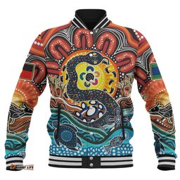 Australia Rainbow Serpent Aboriginal Baseball Jacket - Dreamtime Rainbow Serpent Baseball Jacket