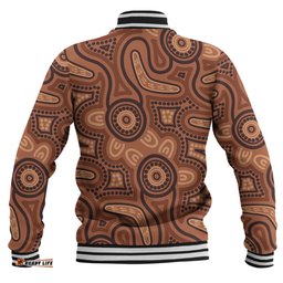 Australia Dot Painting Inspired Aboriginal Baseball Jacket - Brown Aboriginal Australian Art With Boomerang Baseball Jacket