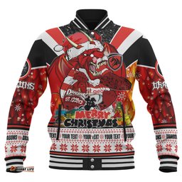 St. George Illawarra Dragons Christmas Custom Baseball Jacket - Dragons Santa Aussie Big Things Baseball Jacket