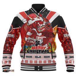 St. George Illawarra Dragons Christmas Custom Baseball Jacket - Dragons Santa Aussie Big Things Baseball Jacket